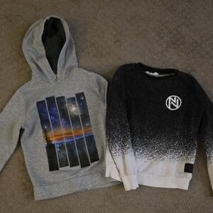Old Navy Gray Scenic Print Hoodie and Black Gradient Sweatshirt
